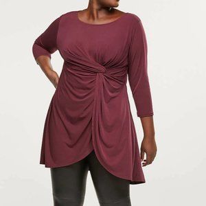 LB Twist Front Tunic Top Burgundy Red Dress